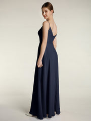 Spaghetti Straps Chiffon Gowns with Sweetheart Dark Navy