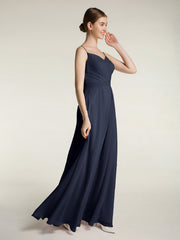 Spaghetti Straps Chiffon Gowns with Sweetheart Dark Navy