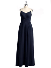 Spaghetti Straps Chiffon Gowns with Sweetheart Dark Navy