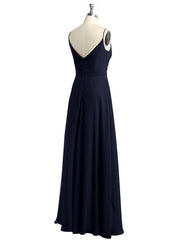 Spaghetti Straps Chiffon Gowns with Sweetheart Dark Navy