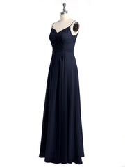 Spaghetti Straps Chiffon Gowns with Sweetheart Dark Navy
