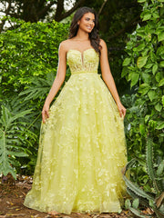 Corset Bodice Sweep/Brush Train A-line Dress Daffodil