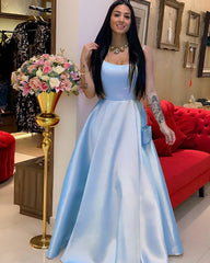 Floor Length Satin Prom Dresses Open Back
