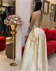 Floor Length Satin Prom Dresses Open Back