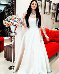 Floor Length Satin Prom Dresses Open Back
