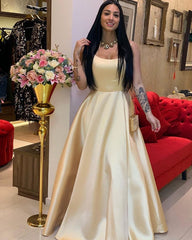Floor Length Satin Prom Dresses Open Back