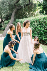 Floor-Length Chiffon Emerald Green Bridesmaid Dresses Wedding Guest Dress