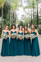 Floor-Length Chiffon Emerald Green Bridesmaid Dress Cheap Wedding Guest Dress