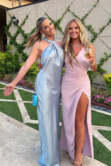 Floor Length Halter Champagne Bridesmaid Dresses Cross Front Wedding Party Dresses