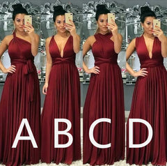 Floor Length Infinity Burgundy Bridesmaid Dresses Convertible Style