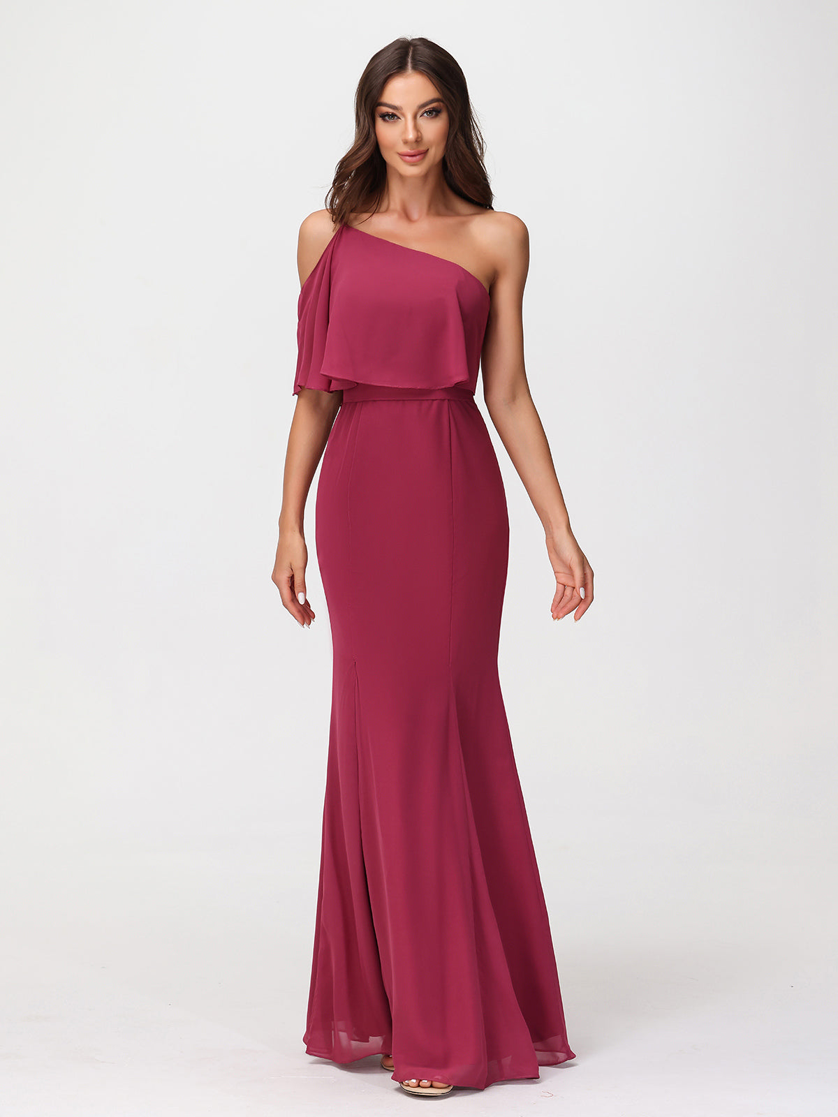 One Shoulder Mermaid Dresses with Slit Mulberry