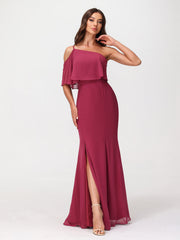 One Shoulder Mermaid Dresses with Slit Mulberry