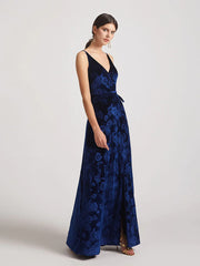 Floral Pattern V Neck Velvet Bridesmaid Dresses With Sash