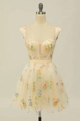 Floral Embroidery Sweetheart A-Line Homecoming Dress Short Party Dress HD0186