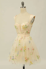 Floral Embroidery Sweetheart A-Line Homecoming Dress Short Party Dress HD0186