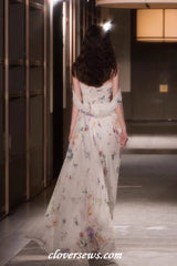 Floral Printed Chiffon Pleatingg Sheath Charming Spring Bridesmaid Dresses, CB0309