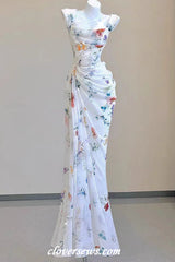 Floral Printed Chiffon Pleatingg Sheath Charming Spring Bridesmaid Dresses, CB0309