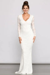 Weitese Formal Wear Dresses Long Sleeves Lace V Neck Formal Dress Floor Length Wedding Dress Prom Dress Shops