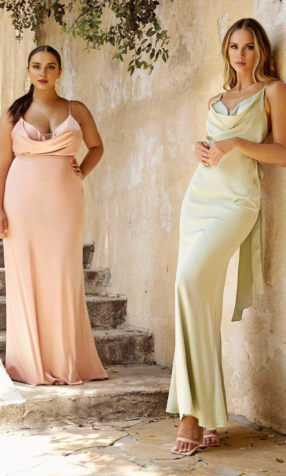 Formal Dusty Rose Dresses Cowl Neck Spaghetti Strap Long Satin Tie Open Back Gown Bridesmaid Dress Plus Size Dress Formal / Formal Wear Dresses