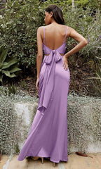 Formal Dusty Rose Dresses Cowl Neck Spaghetti Strap Long Satin Tie Open Back Gown Bridesmaid Dress Plus Size Dress Formal / Formal Wear Dresses