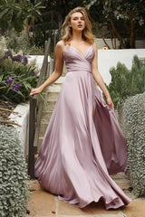 Formal Sage Dresses V Neck Spaghetti Strap Long Satin A-Line Prom Gown Bridesmaid Dress Plus Size Dress Formal / Formal Wear Dresses
