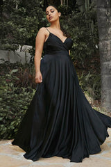 Formal Sage Dresses V Neck Spaghetti Strap Long Satin A-Line Prom Gown Bridesmaid Dress Plus Size Dress Formal / Formal Wear Dresses