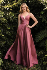 Formal Sage Dresses V Neck Spaghetti Strap Long Satin A-Line Prom Gown Bridesmaid Dress Plus Size Dress Formal / Formal Wear Dresses