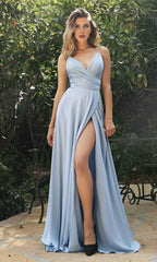 Formal Sage Dresses V Neck Spaghetti Strap Long Satin A-Line Prom Gown Bridesmaid Dress Plus Size Dress Formal / Formal Wear Dresses