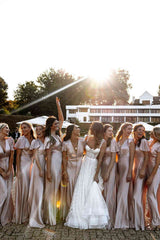 Formal Wear Dresses/Elegant V-Neck Champagne Long Bridesmaid Dress with Sleeves