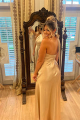Formal Wear Dresses/Halter Champagne Silk Long Bridesmaid Dress