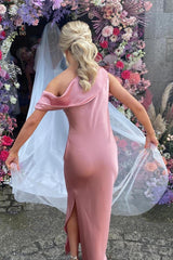 Formal Wear Dresses/One Shoulder Blush Fitted Floor Length Bridesmaid Dress