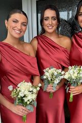 Formal Wear Dresses/One Shoulder Blush Fitted Floor Length Bridesmaid Dress