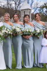 Formal Wear Dresses/One Shoulder Blush Fitted Floor Length Bridesmaid Dress