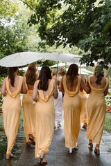 Formal Wear Dresses/V Neck Yellow Soft Satin Long Bridesmaid Dress