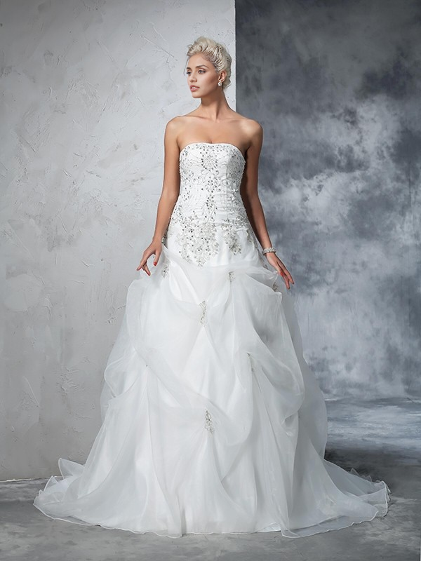 Weitese Dress Formal Women's Dresses Ball Gown Strapless Beading Sleeveless Long Organza Wedding Dresses Party dress Prom Dress Stores