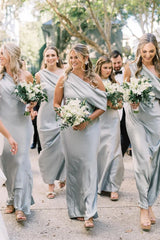 Formal Women's Dresses/Asymmetrical Ruffle Slit Black Bridesmaid Dresses with One Shoulder
