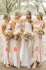 Formal Women's Dresses/Elegant Champagne Long Mismatch Bridesmaid Dress