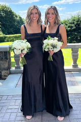 Formal Women's Dresses/Elegant Square Neck Black Long Bridesmaid Dress