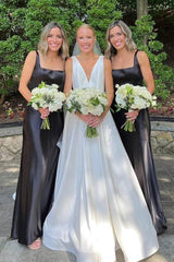 Formal Women's Dresses/Elegant Square Neck Black Long Bridesmaid Dress