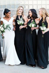 Formal Women's Dresses/Floor-Length Jewel Hollow Black Bridesmaid Dress