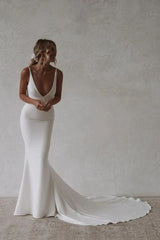Formal Women's Dresses Mermaid Beach Wedding Dress Sexy Deep V-neck Backless Bride Gown/ Prom Dress Shop