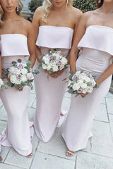 Formal Women's Dresses/Mermaid Floor-Length Strapless Pink Bridesmaid Dresses with Train