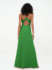 Halter Lace Top and Chiffon Open Back Dresses Green