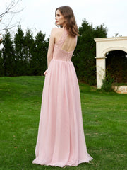 Lace Tulle Bridesmaid Gown Halter Neckline Dusty Rose