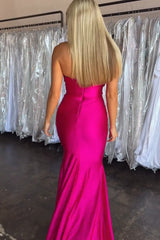 Fuchsia Satin Mermaid Strapless Long Prom Dress