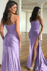 Fuchsia Strapless Corset Mermaid Long Satin Prom Dress