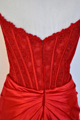 Fuchsia Strapless Corset Mermaid Long Satin Prom Dress