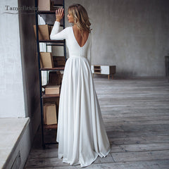 Long Sleeves Mermaid Satin Open Back Wedding Dresses