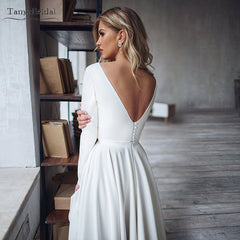 Long Sleeves Mermaid Satin Open Back Wedding Dresses