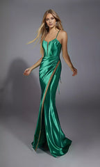 Full of charm, elastic satin tight corset with back strap and slit Prom Dresses